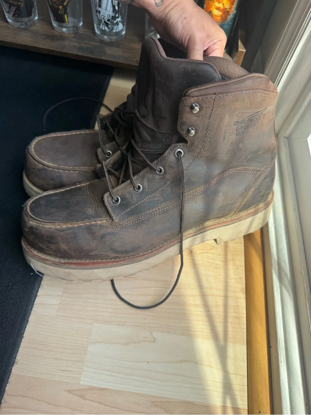 Red Wing Brown Leather 6inch defined heel Moc Toe safety Work Boots